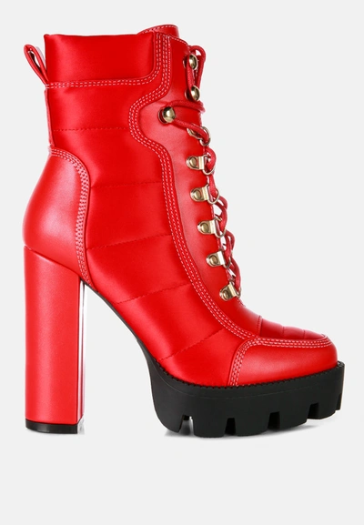 London Rag Scotch High Heel Quilted Satin Biker Boots In Red