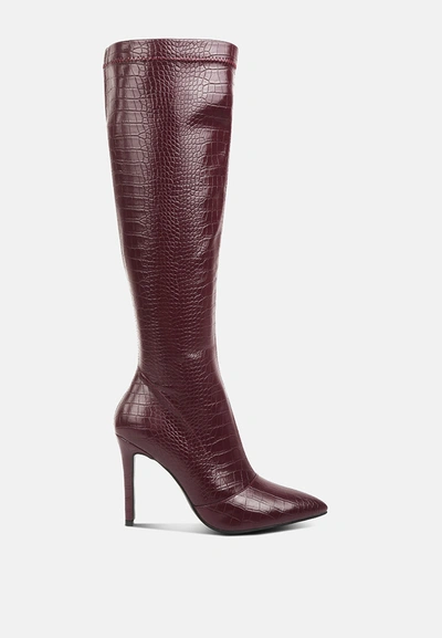 LONDON RAG WHEEDLE CROC HIGH HEELED CALF BOOTS