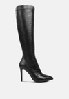 London Rag Indulgent High Heeled Croc Calf Boots In Black