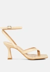 London Rag Celty Ankle Strap Spool Heel Thong Sandals In Beige