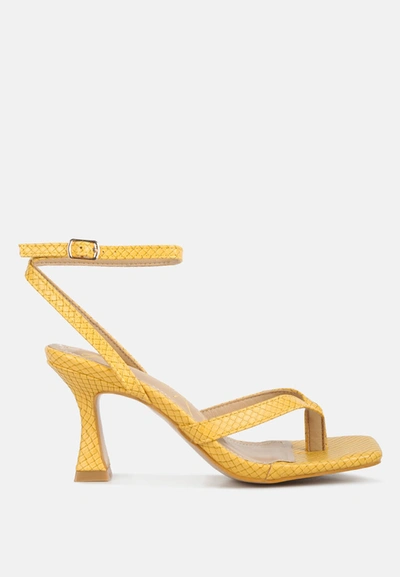 London Rag Celty Ankle Strap Spool Heel Thong Sandals In Yellow