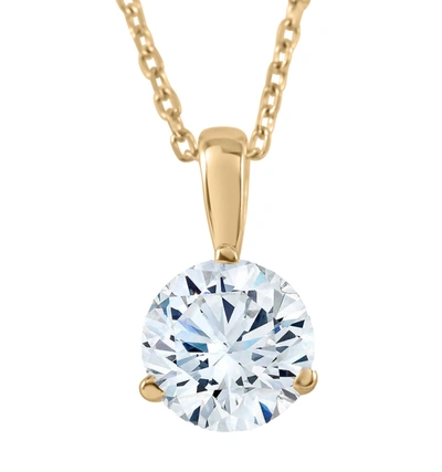 Pompeii3 1/3ct Diamond Solitaire Pendant Lab Grown 14k Yellow Gold 3-prong Necklace In Silver