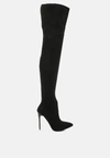 London Rag Atelier Stretch Faux Suede Stiletto Long Boots In Black