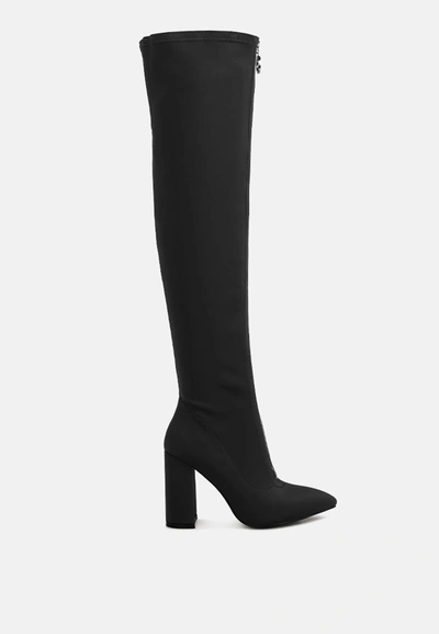 London Rag Ronettes Knee High Stretch Long Boots In Black