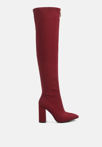 London Rag Ronettes Knee High Stretch Long Boots In Burgundy