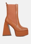 London Rag Frosty High Platform Block Heeled Chelsea Boot In Brown