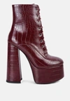 London Rag Magdalene Croc High Block Heeled Boot In Red