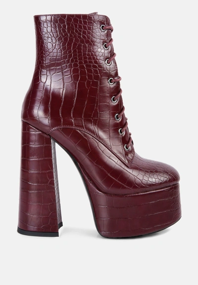 London Rag Magdalene Croc High Block Heeled Boot In White
