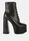 London Rag Magdalene Croc High Block Heeled Boot In Black