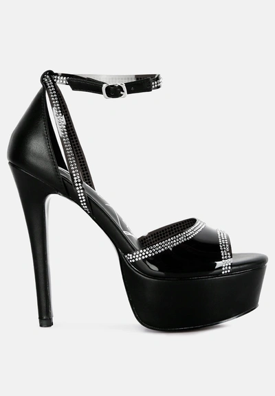 London Rag Cinderella Diamante Detail Stiletto Platform Sandals In Black