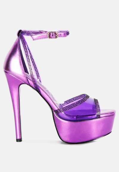 London Rag Cinderella Diamante Detail Stiletto Platform Sandals In Purple