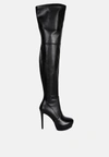 London Rag Marvelettes Faux Leather High Heeled Long Boots In Black