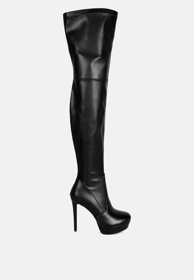 London Rag Marvelettes Faux Leather High Heeled Long Boots In Black