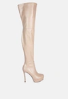 London Rag Marvelettes Faux Leather High Heeled Long Boots In Beige