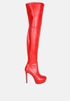 London Rag Marvelettes Faux Leather High Heeled Long Boots In Red