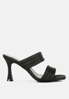 London Rag New Crush Quilted Straps Spool Heeled Sandals In Black