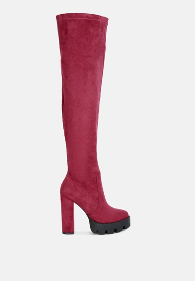 London Rag Maple Faux Suede Long Boots In Burgundy