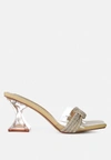 London Rag Hiorda Knotted Rhinestone Embellished Spool Heel Sandals In Latte