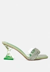 London Rag Hiorda Knotted Rhinestone Embellished Spool Heel Sandals In Green