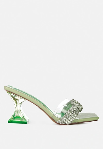 London Rag Hiorda Knotted Rhinestone Embellished Spool Heel Sandals In Green