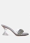 London Rag Hiorda Knotted Rhinestone Embellished Spool Heel Sandals In Silver