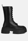 London Rag Tatum Faux Leather Combat Chunky Boots In Black