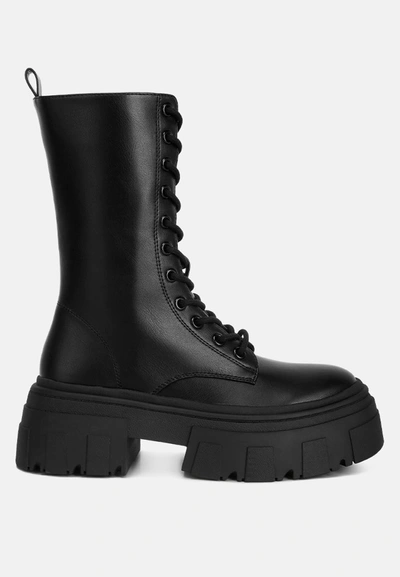 London Rag Tatum Faux Leather Combat Chunky Boots In Black