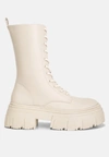 London Rag Tatum Faux Leather Combat Chunky Boots In White