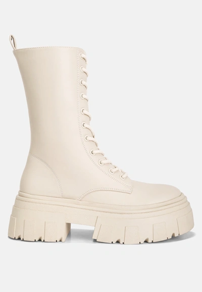 London Rag Tatum Faux Leather Combat Chunky Boots In White