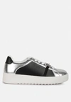 London Rag Nemo Contrasting Metallic Faux Leather Sneakers In Silver