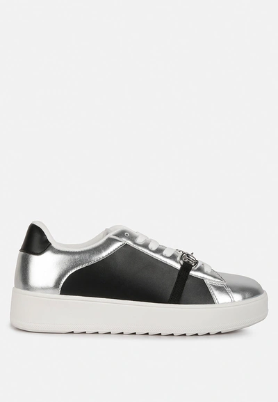 London Rag Nemo Contrasting Metallic Faux Leather Sneakers In Silver