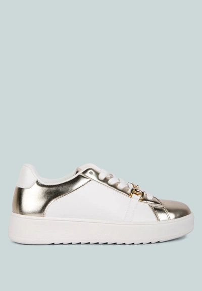 London Rag Nemo Contrasting Metallic Faux Leather Sneakers In Gold