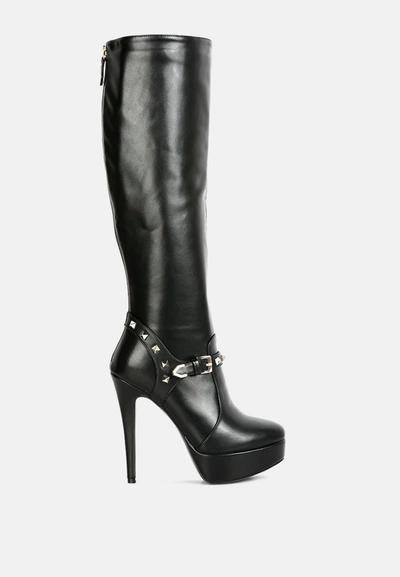 London Rag Nephele Silver Stud Stiletto Calf Boots In Black