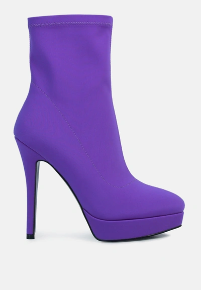 London Rag Patotie High Heeled Lycra Ankle Boot In Purple