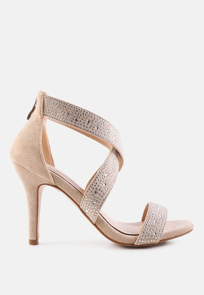 London Rag Queen Bee Rhinestone High Heeled Sandal In Latte