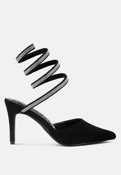 London Rag Elvira Rhinestone Embellished Strap Up Sandals In Black