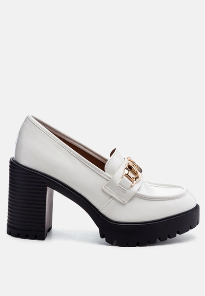 London Rag Sachs Block Heeled Chunky Loafers In White