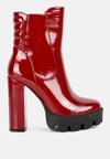 London Rag High Key Collared Patent High Heeled Ankle Boot In White