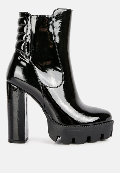 London Rag High Key Collared Patent High Heeled Ankle Boot In Black