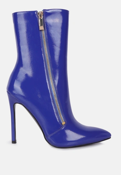 London Rag Mania Patent Pu High Heeled Ankle Boot In Blue