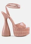 London Rag Drop Dead Patent Croc Ultra High Platform Sandals In Pink