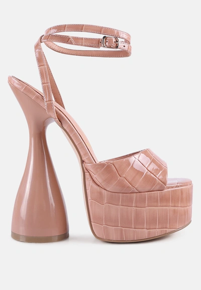 London Rag Drop Dead Patent Croc Ultra High Platform Sandals In Pink