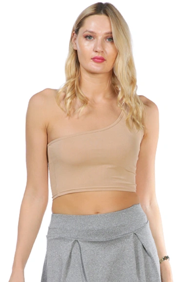 London Rag One Shoulder Knitted Crop Top In Green