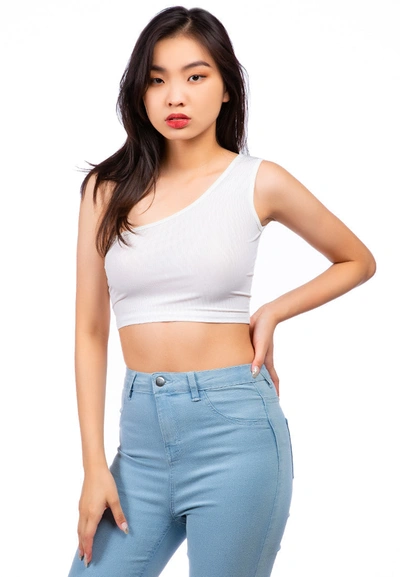 London Rag One Shoulder Knitted Crop Top In White