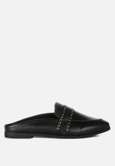 London Rag Walkout Faux Leather Studded Detail Mules In Black