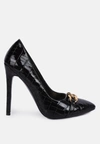London Rag Fanfare Croc Metal Chain Pump Heels In Black