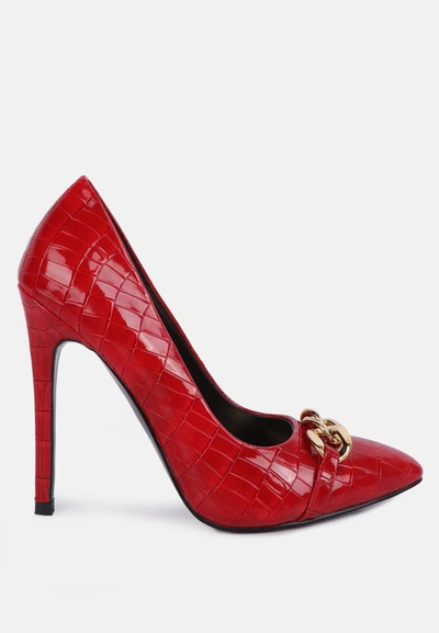 London Rag Fanfare Croc Metal Chain Pump Heels In Red