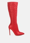 London Rag Tinkles Quilted High Heeled Calf Boots In Red