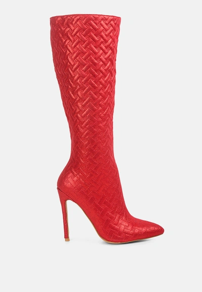 London Rag Tinkles Quilted High Heeled Calf Boots In Red