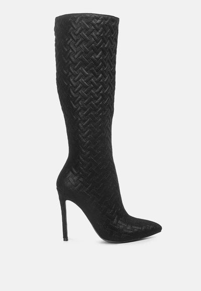 London Rag Tinkles Quilted High Heeled Calf Boots In Black